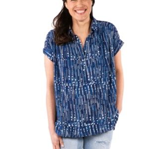 Loyal Hana Shannon Maternity / Nursing Blouse in Blue Box Print